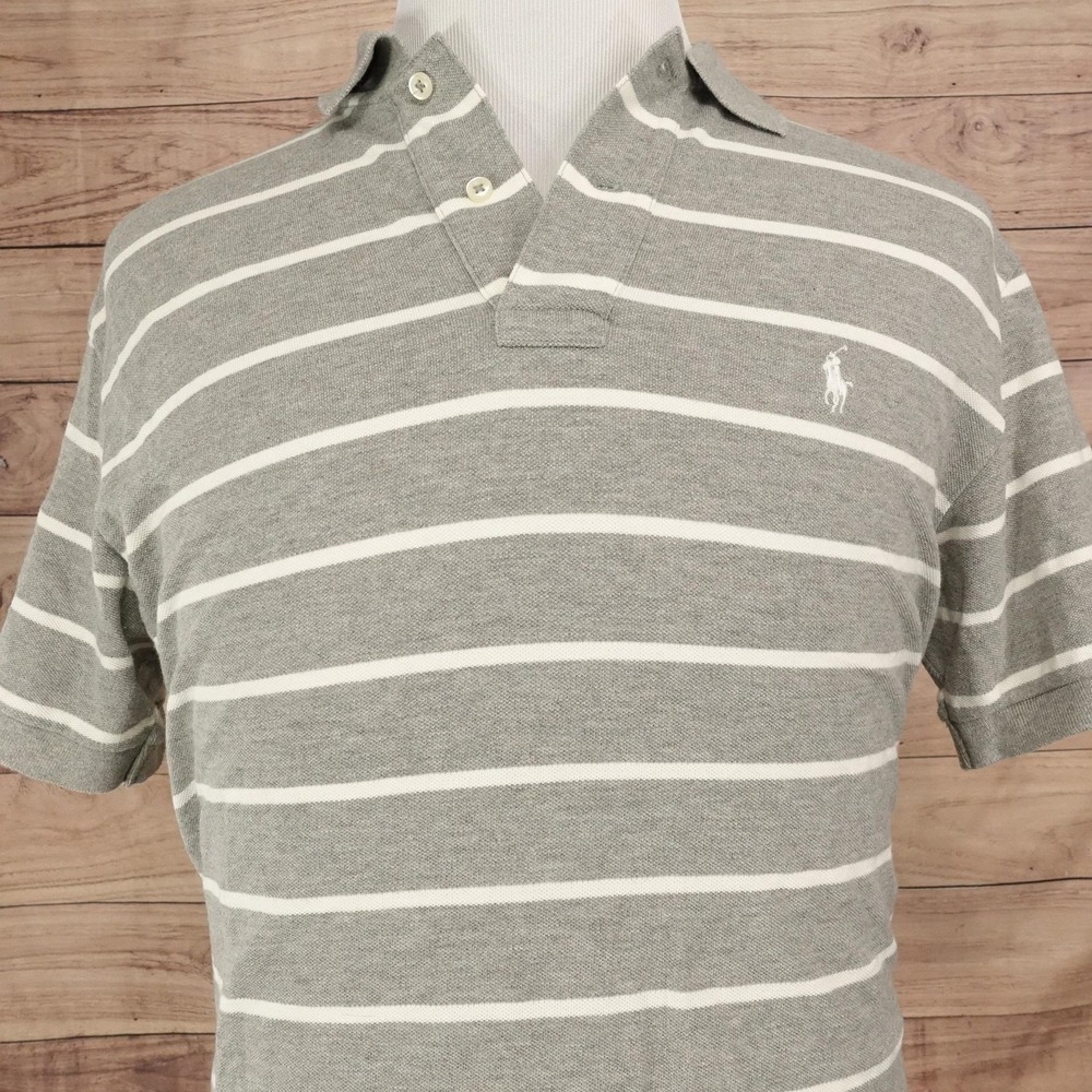 Polo By Ralph Lauren Polo Shirt Mens M Gray Mesh Cotton Striped Knit Casual